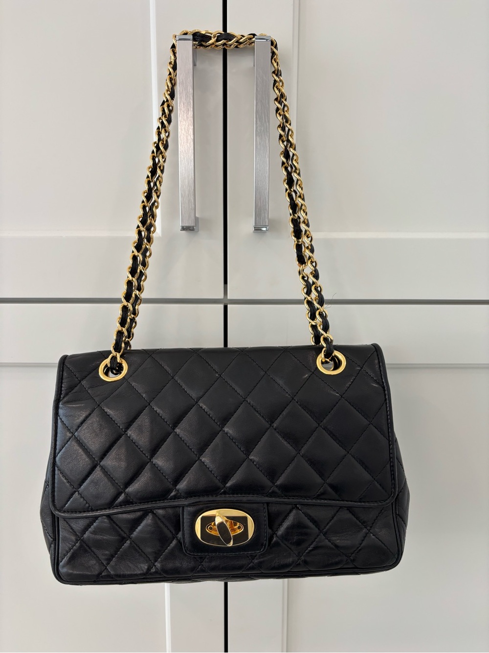 Classic Black Quilted Shoulder Bag with Gold Chain Strap by Siso